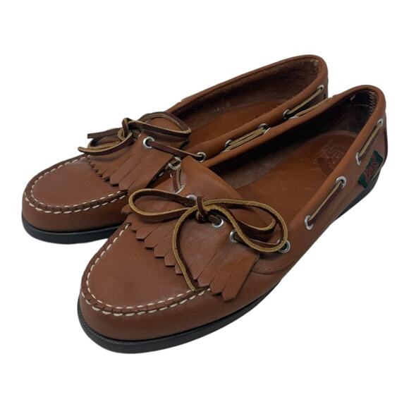 Vintage G.H. Bass & Co Fringe Moccasin Boat Shoes Brown Leather Size 7 - Picture 1 of 15